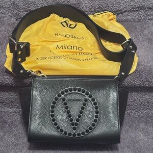 Mario Valentino Black Pebbled Leather Handbag